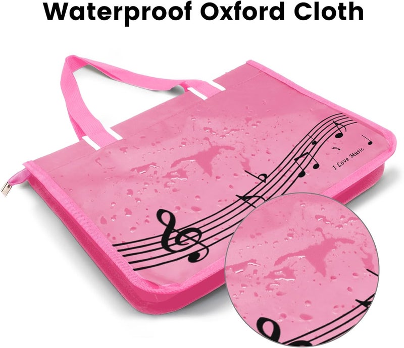 BestSounds Piano Bag, Zipper Waterproof Music Book Tote Bag Piano Accessories for Students Kids, Women, Gifts for Musicians (Pink Music) - Image 5